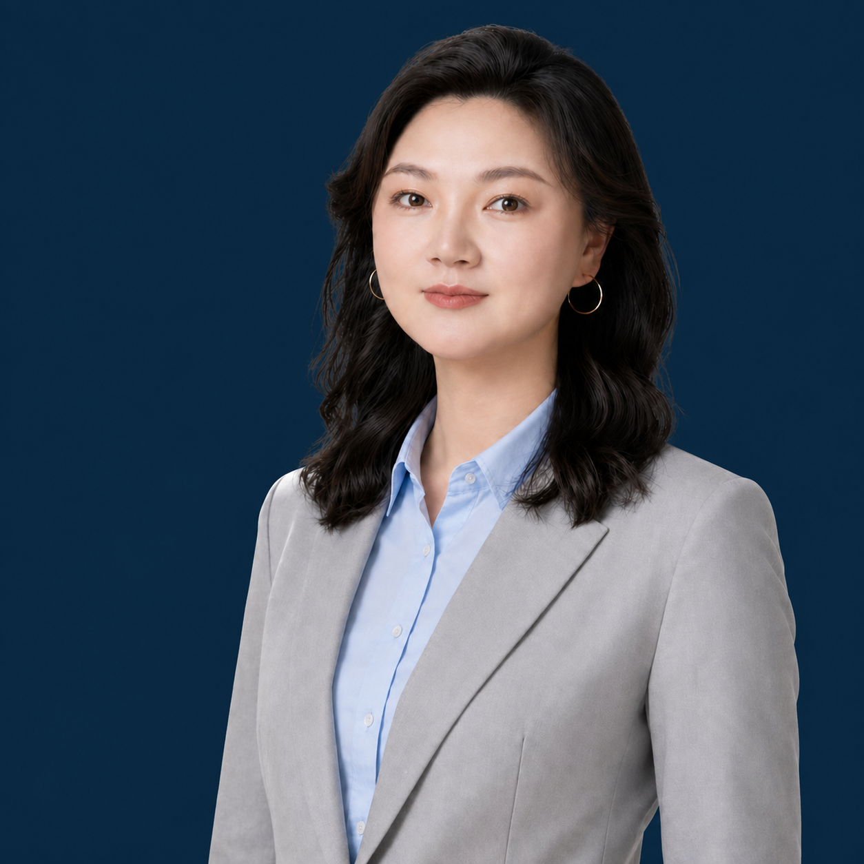 沃培优创始人刘蓓博士,灰色西装肖像